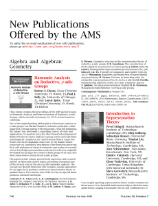 New Publications Offered by the AMS Algebra and Algebraic Geometry