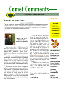 Comet Comments— Principal, Mr. David Ehlers August 2015 Coloma High School Newsletter
