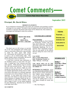 Comet Comments— Principal, Mr. David Ehlers September 2015 Coloma High School Newsletter