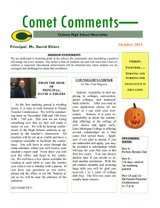 Comet Comments— Principal, Mr. David Ehlers October 2015 Coloma High School Newsletter