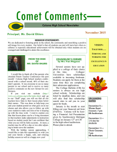 Comet Comments— Principal, Mr. David Ehlers November 2015 Coloma High School Newsletter
