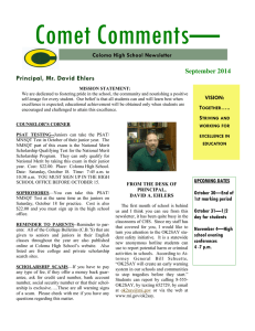 Comet Comments— Principal, Mr. David Ehlers September 2014 Coloma High School Newsletter