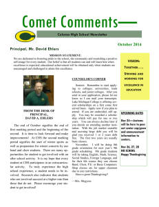 Comet Comments— Principal, Mr. David Ehlers October 2014 Coloma High School Newsletter