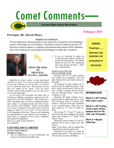 Comet Comments— Principal, Mr. David Ehlers February 2015 Coloma High School Newsletter