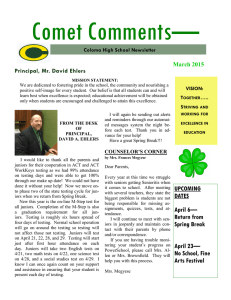 Comet Comments— Principal, Mr. David Ehlers March 2015