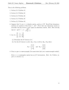 Math 317: Linear Algebra Homework 5 Solutions Due: February 29, 2016
