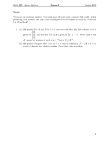 Math 317: Linear Algebra Exam 2 Spring 2016 Name: