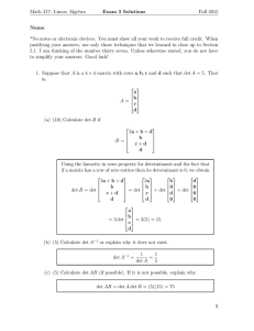 Math 317: Linear Algebra Exam 3 Solutions Fall 2015 Name: