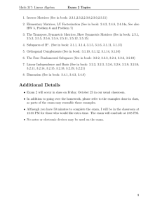 Math 317: Linear Algebra Exam 2 Topics