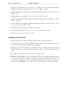 Math 414: Analysis I Exam 2 Topics