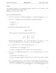 Math 414: Analysis I Homework 8 Due: April 4, 2014 Name: