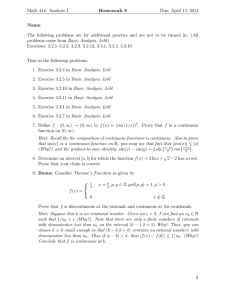 Math 414: Analysis I Homework 9 Due: April 14, 2014 Name: