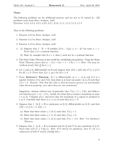 Math 414: Analysis I Homework 11 Due: April 30, 2014 Name: