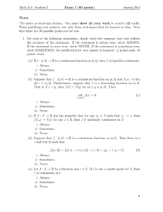 Math 414: Analysis I Exam 3 (80 points) Spring 2014 Name: