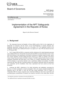 Implementation of the NPT Safeguards Agreement in the Republic of Korea