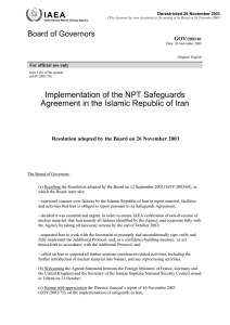 Implementation of the NPT Safeguards  Board of Governors