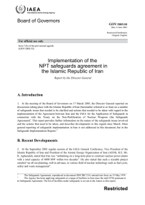Implementation of the NPT safeguards agreement in the Islamic Republic of Iran