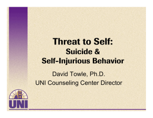 Threat to Self: Suicide &amp; Self-Injurious Behavior David Towle, Ph.D.