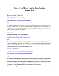 International Grant Funding Opportunities October 2012 Department of Education