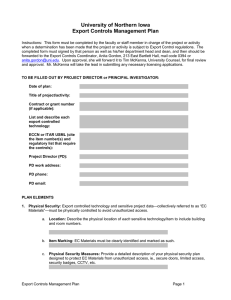 University of Northern Iowa Export Controls Management Plan