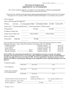 University of Northern Iowa Application for Use of Existing Data