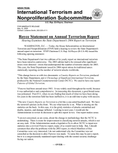 International Terrorism and Nonproliferation Subcommittee Royce Statement on Annual Terrorism Report