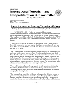 International Terrorism and Nonproliferation Subcommittee Royce Statement on Starving Terrorists of Money