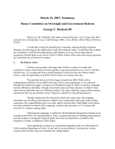 March 19, 2007, Testimony House Committee on Oversight and Government Reform