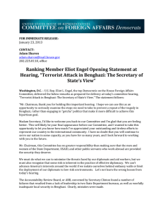 Ranking Member Eliot Engel Opening Statement at  Hearing, “Terrorist Attack in Benghazi: The Secretary of 