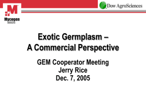 Exotic Germplasm – A Commercial Perspective GEM Cooperator Meeting Jerry Rice