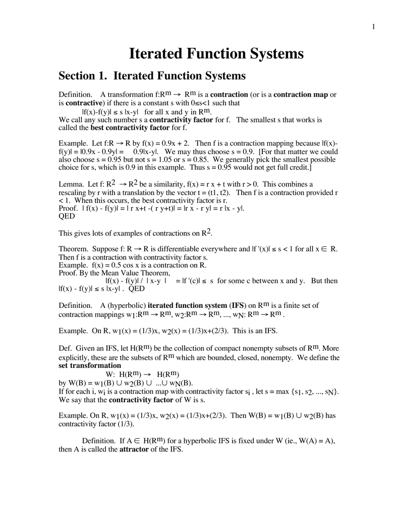 Iterated Function Systems Section 1 Iterated Function Systems