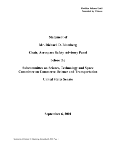 Statement of Mr. Richard D. Blomberg Chair, Aerospace Safety Advisory Panel before the