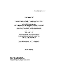 RECORD VERSION  STATEMENT BY LIEUTENANT GENERAL LARRY J. DODGEN, USA