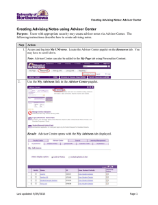 Creating Advising Notes using Advisor Center Purpose
