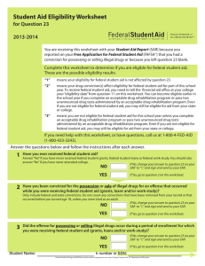 Student Aid Eligibility Worksheet for Question 23 2013-2014