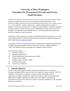 University of Mary Washington Procedures for Procurement of Goods and Services