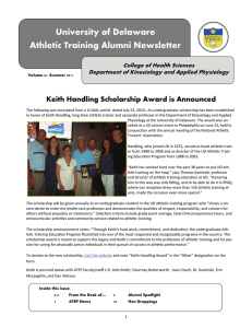 University of Delaware Athletic Training Alumni Newsletter College of Health Sciences