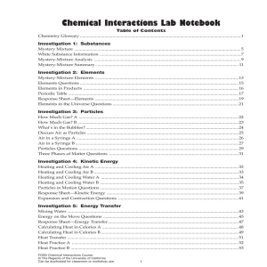 Chemical Interactions Lab Notebook Table of Contents