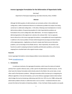 Inverse Lagrangian Formulation for the Deformation of Hyperelastic Solids Abstract