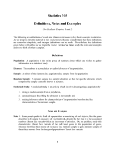 Statistics 305  Definitions, Notes and Examples