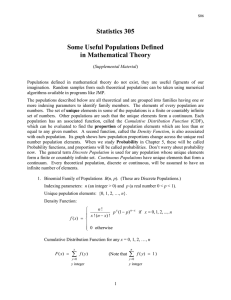 Statistics 305  Some Useful Populations Defined in Mathematical Theory