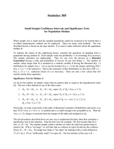 Statistics 305  Small Sample Confidence Intervals and Significance Tests for Population Median