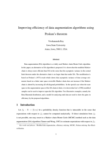 Improving efficiency of data augmentation algorithms using Peskun’s theorem Vivekananda Roy