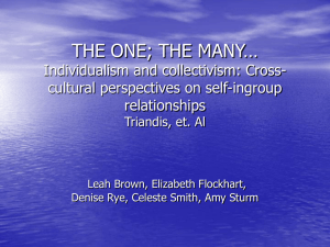 THE ONE; THE MANY… Individualism and collectivism: Cross- cultural perspectives on self-ingroup relationships