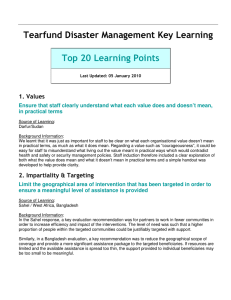 Tearfund Disaster Management Key Learning Top 20 Learning Points 1. Values