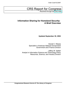 CRS Report for Congress Information Sharing for Homeland Security: A Brief Overview