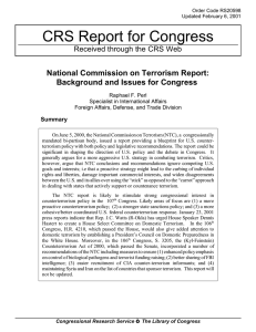 CRS Report for Congress National Commission on Terrorism Report: