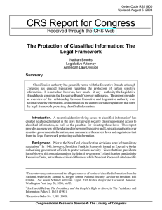 CRS Report for Congress The Protection of Classified Information: The Legal Framework