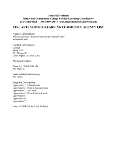 Jean McMenimen Kirkwood Community College Service-Learning Coordinator 218 Cedar Hall 398-5899 x5019