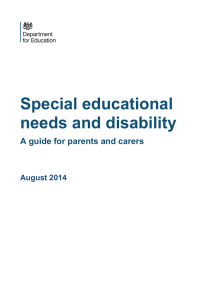 Special educational needs and disability  A guide for parents and carers